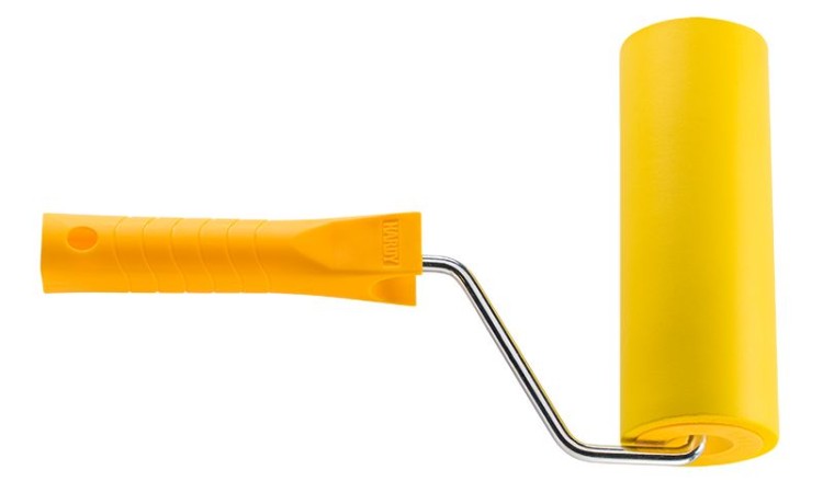 Rolka dociskowa do tapetowania 15 cm z rączką żółta