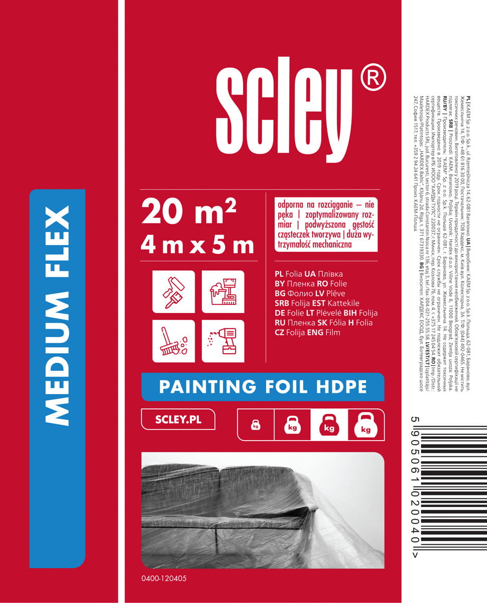 Folia malarska HDPE Medium Flex Scley 4 x 12,5 m, gr. 0,01 mm