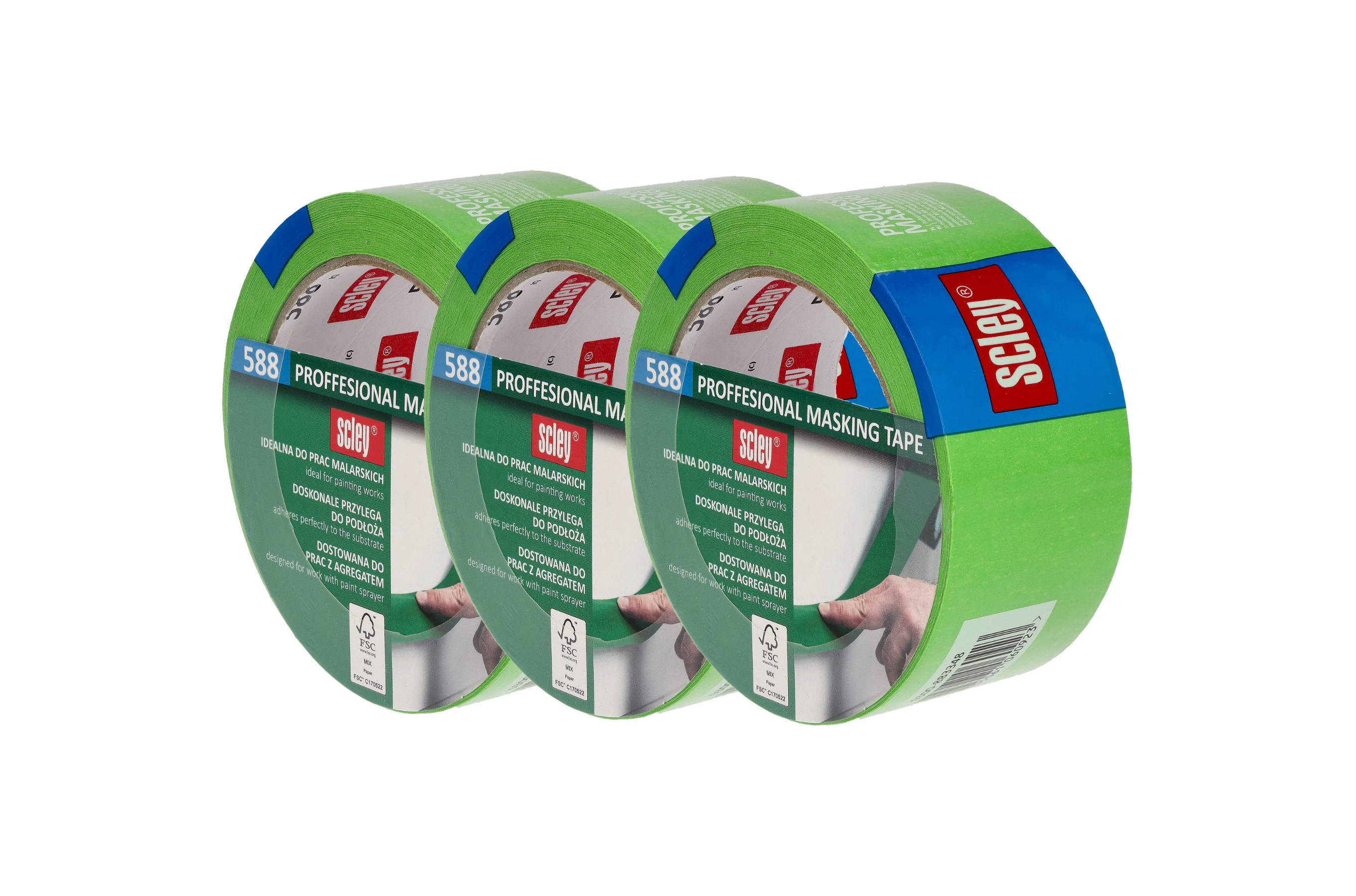 Scley Taśma malarska 38 mm x 33 m 588 Zielona Taśma maskująca do malowania 3-pak